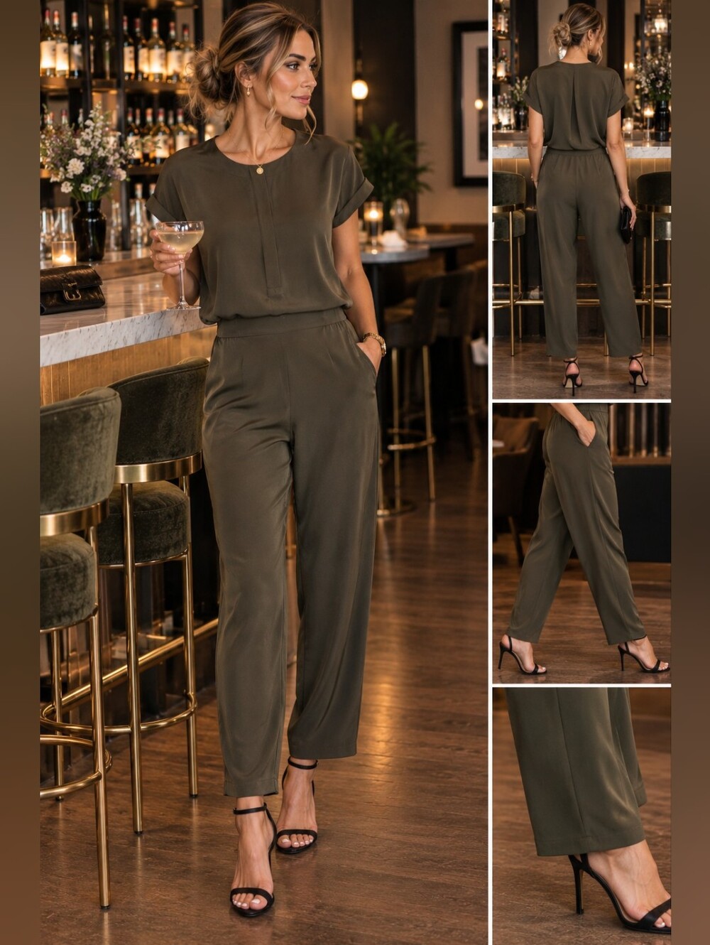 Vince Olive Green Short-Sleeve Jumpsuit Size 10